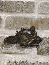 VINTAGE 1970s CUT-OUT MOTORCYCLE RIDER BRASSTONE BELT BUCKLE