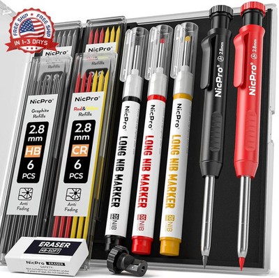 Nicpro 2 Pack CP1000 Carpenter Pencil with Sharpener, Mechanical Carpenter Penci