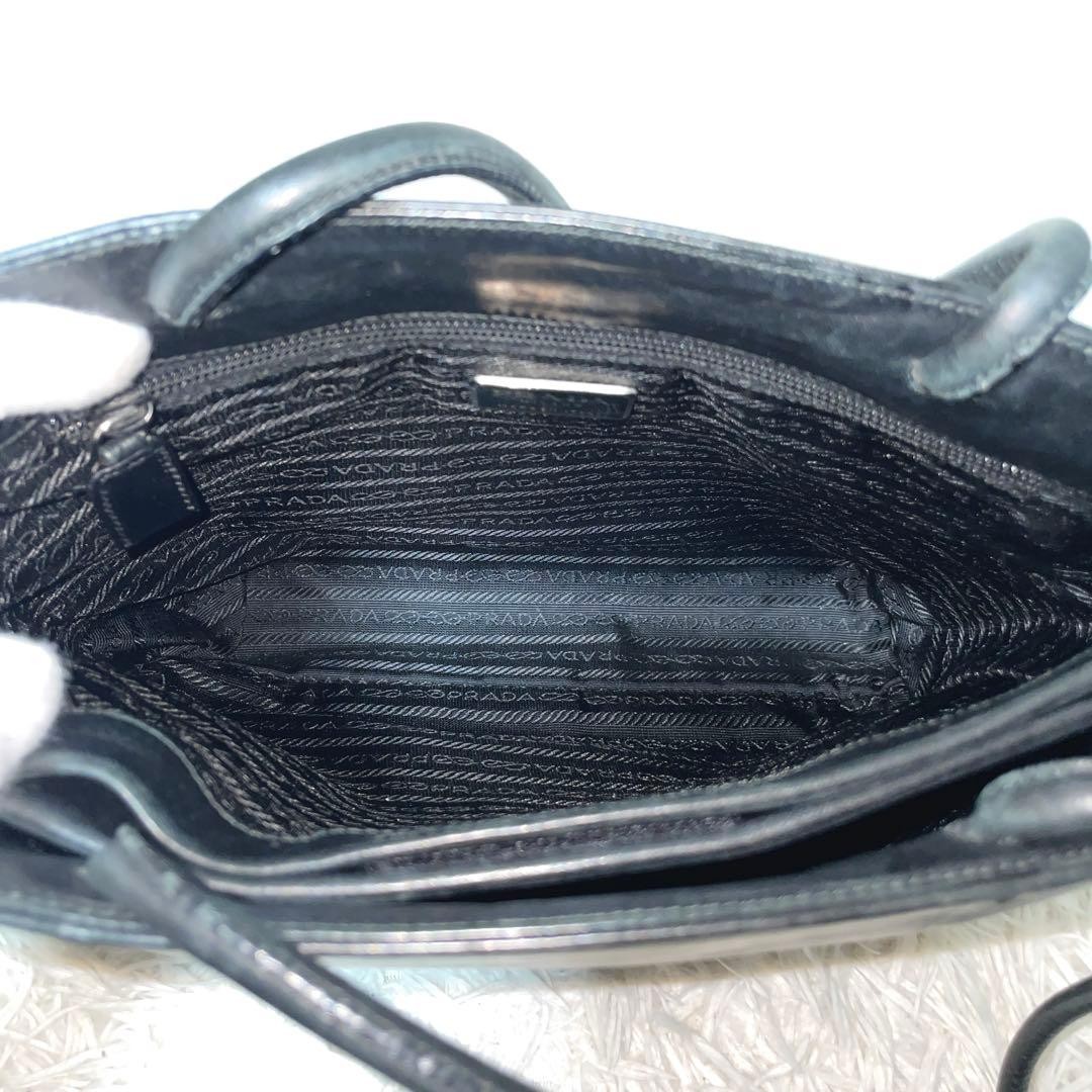 PRADA All Leather Tote Bag Black Quilted Logo Engraved Handbag USED from JP #SE thumbnail 10