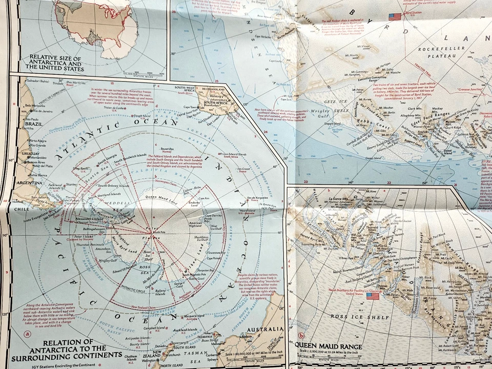 Exceptional large ANTARCTICA  wall map National Geographic 1957 James M. DARLEY - Image 4 of 4