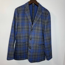 Express Slim Blue Plaid check Wool-Blend Sport Jacket Blazer Men's Sz M Preppy