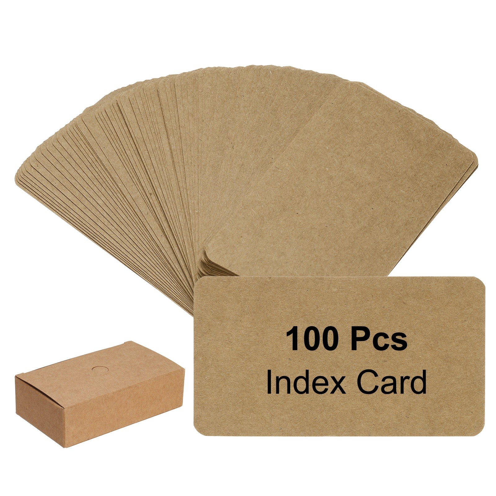2" x 3.5" Note Card, 100 Pcs Index Card Kraft Paper Round Corner, Leather