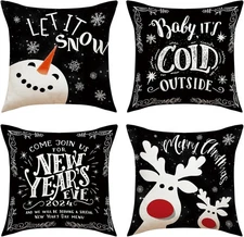 MIRLEWAIY 18x18inch 4 Packs 18 x 18 (Pack of 4), Black-christmas Reindeer 