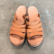 Crocs Womens Cork Wedge Slide Sandals Tan Brown Size W11 Comfort