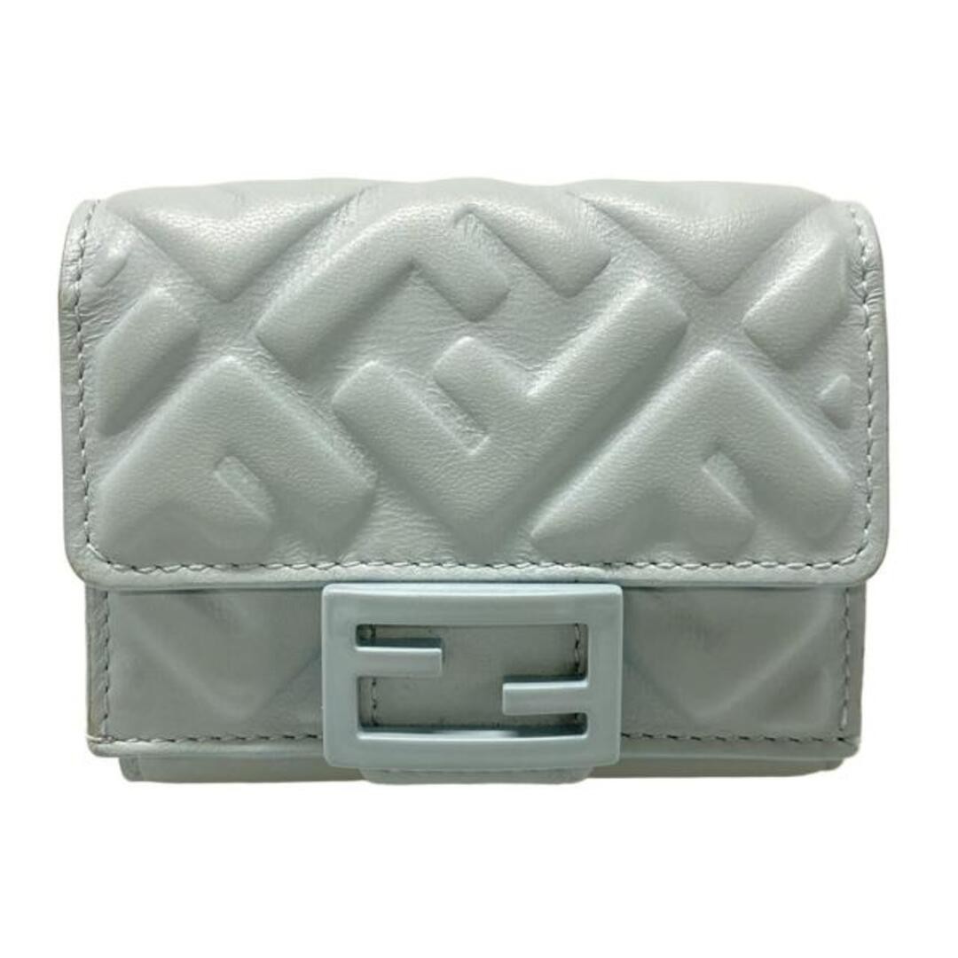 FENDI Trifold Wallet Baguette Micro Leather Light Gray Authentic From Japan