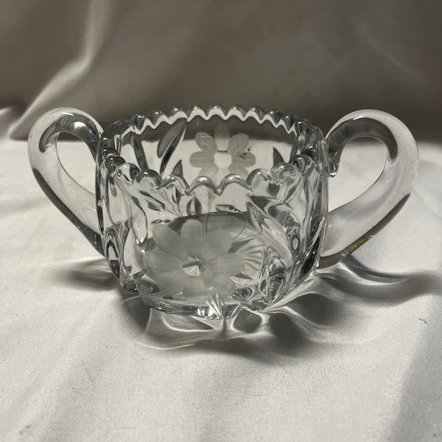 Set TIFFIN Mckee Sawtooth EAPG Open Sugar Creamer Crystal Etched Flowers Leaves - Picture 8 of 10