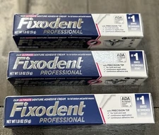 Lot Of 3 FIXODENT Professional Denture Adhesive Cream 1.8 oz Each Sealed NIB