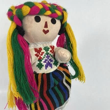 Mexican Rag Cloth Doll Fiesta Handmade 12 In Colorful Folk Art Plush Jointed