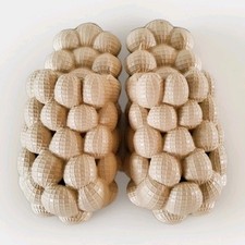 Womens Bubble Massage Slides Size 12-13 45/46 Spa Slippers Slip-On Cream SKU69