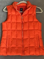 T Gap Down Quilted Puffer Vest Neon Orange Womens XS TOP Outdoor Full Zip
