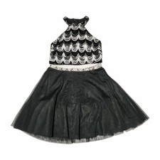 Coquette Glam Sequin Halter Mini Dress Women 7 Black Fit Flare Party