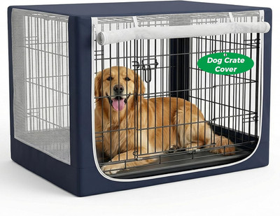 Dog Crate Cover, Breathable Mesh Mosquito Net, Elastic Bottom & Front Zipper, Fi