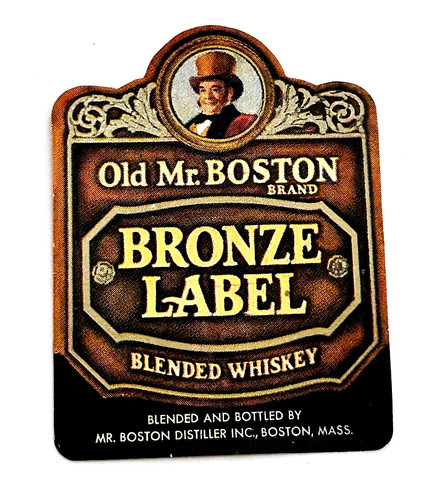 2.25" Embossed Breweriana Advertising Bottle Label - Old Mr. Boston Whiskey