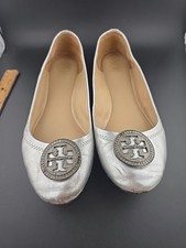 Tory Burch Liana Ballet Flats Silver Metallic Size 8 M