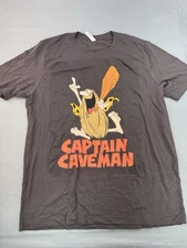 Captain Caveman Main Logo Shirt Mens Size XL Graphic Print Brown NEW
