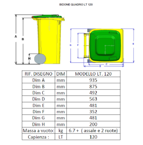 Bidone Per Rifiuti Professionale 120 Litri Con Ruote, Colore Verde, Modello Veca, Resistente E Maneggevole - 3
