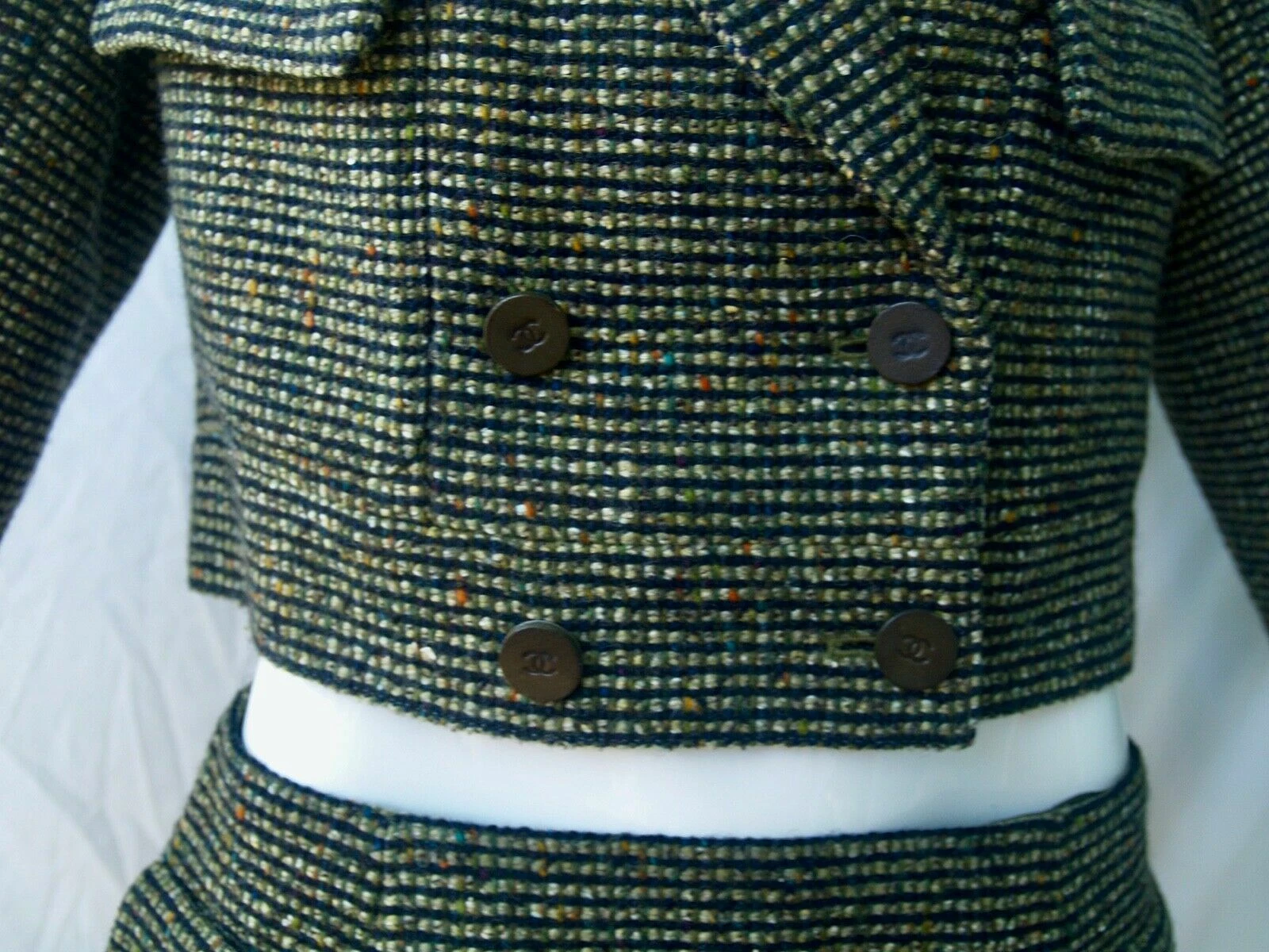 2PZ CHANEL 2001 VINTAGE MULTICOLORE GIACCA TAGLIATA TWEED TUTA FR44 US12