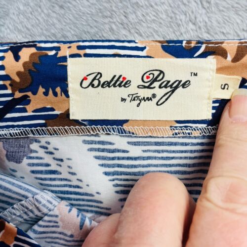 Bettie Page Pin Up Day Dress Womens S Blue Stripe Floral Sweetheart Retro 50s - Picture 3 of 9