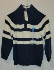 NWT CHILDREN'S PLACE BOYS SIZE 4T, NAVY WHITE, PULLOVER, 1/4 ZIP SWEATER