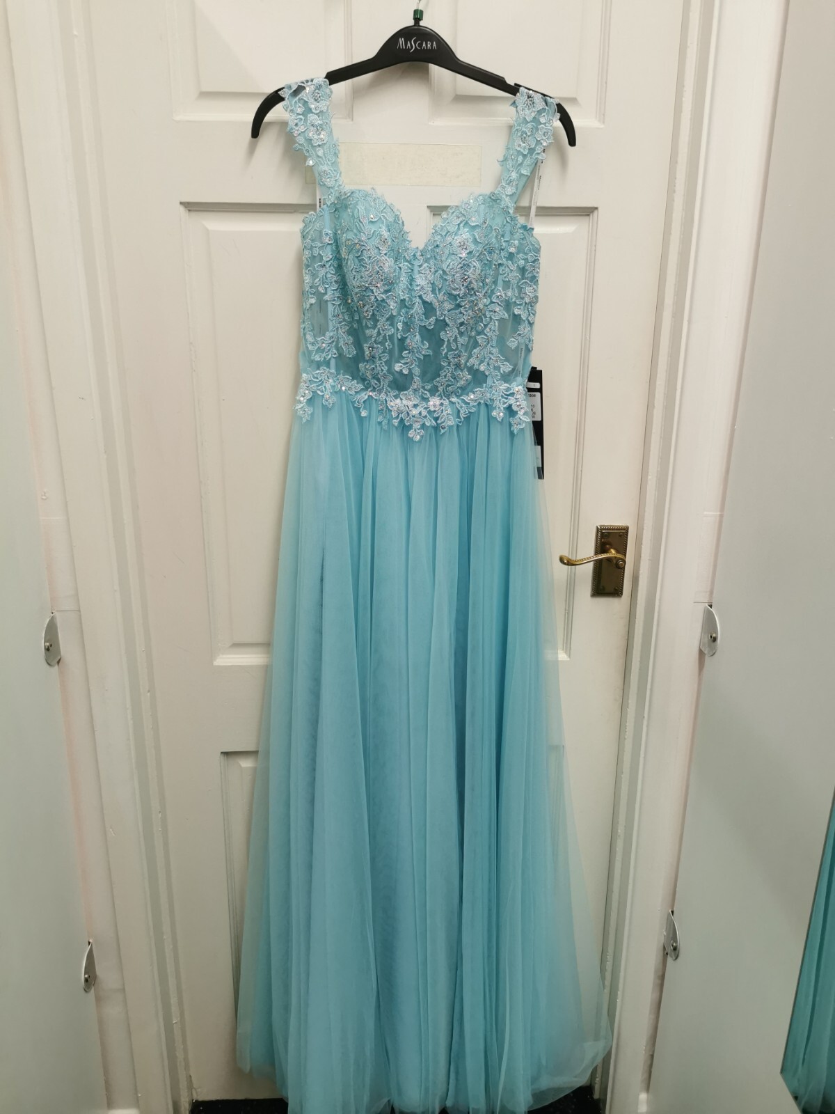Mascara size 10 Mc182509 Aqua blue Evening dress cold shoulder NWT image 5