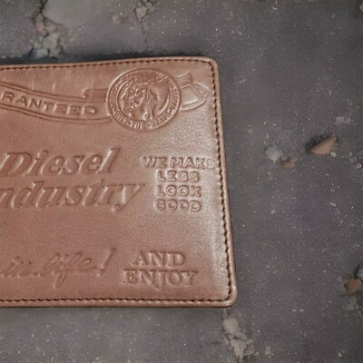 Diesel Industry Jem Hiresh Bifold Wallet Brown Leather Embossed
