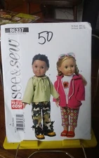 Butterick See & Sew 6237 18" doll clothes hoodie peasant top capris UNCUT