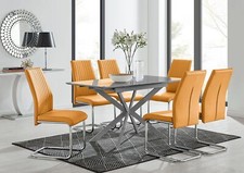 Image of LIRA Grey Gloss 100cm Rectangular Extending Table & 6 Leather Lorenzo Chairs
