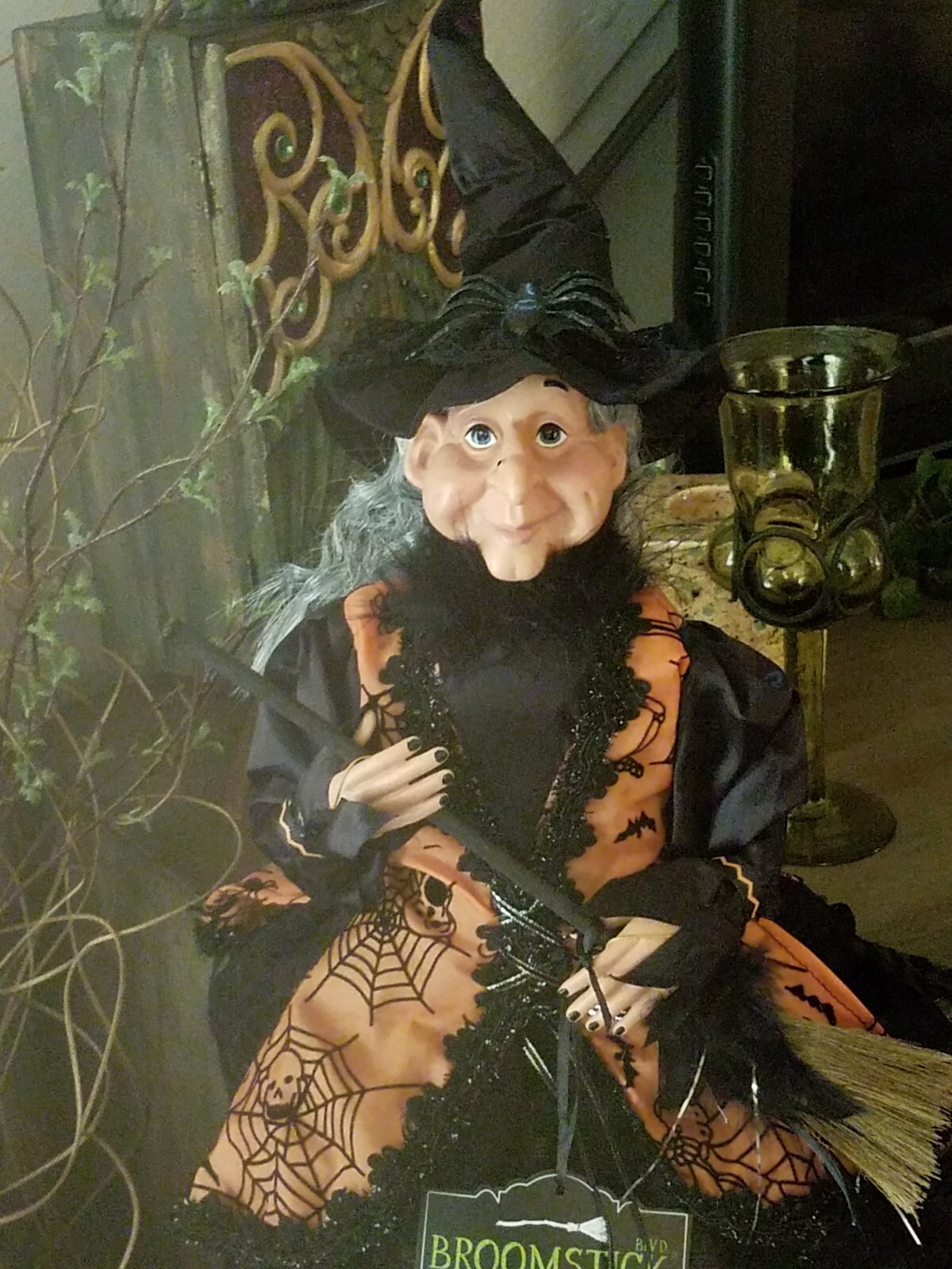 WITCH SHELF SITTER 27" Broomstick Blvd. Black, Orange & Silver. NWT eBay