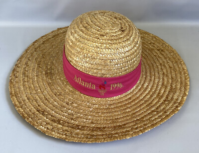 Vintage Atlanta 1996 Olympics Ladies Wide Brim Straw Sun Hat 