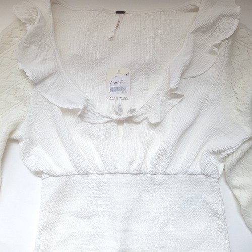 Maglione Free People Billie Cascade cravatta con manica gonfiabile bianco XS nuovo con etichette - Foto 11 di 13