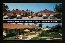 Florida FL postcard Treasure Islnd St Petersburg Flamingo Apartment Motel Chrome
