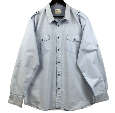 PD&C Button Up Shirt Men's Size Extra Extra Large Blue Swiss Tab Sleeves Casual