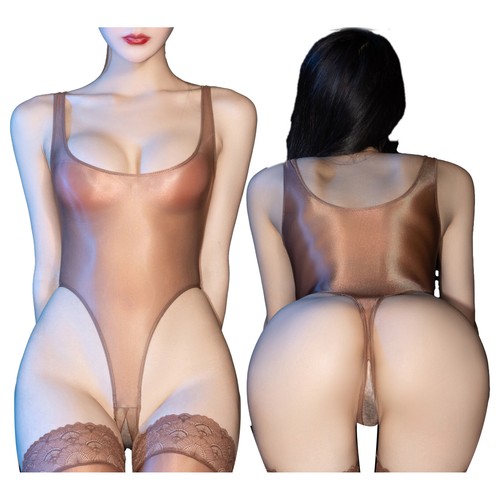Women's Bodysuit Glossy Open Crotch See-through Stretchy Sleeveless Leotard - Picture 72 of 107