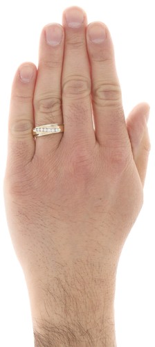 10K Yellow Gold Real Diamond 7 Stone Channel Set Wedding Band 6.5mm Ring 1/4 CT. - Picture 5 of 5