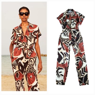 KAOS Brand Cotton Leaf Print Getaway Jumpsuit Onepiece Size 40 