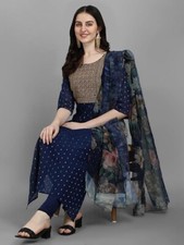 Women Blue Chanderi Zari Kurta With Pants And Dupatta, Designer Indian Wear