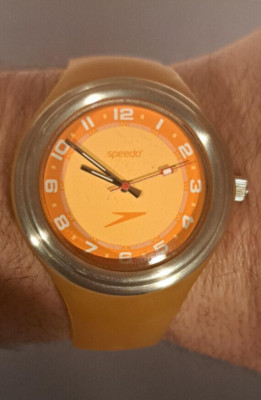 Orange Speedo Watch, Rubber Band, Working, New Battery