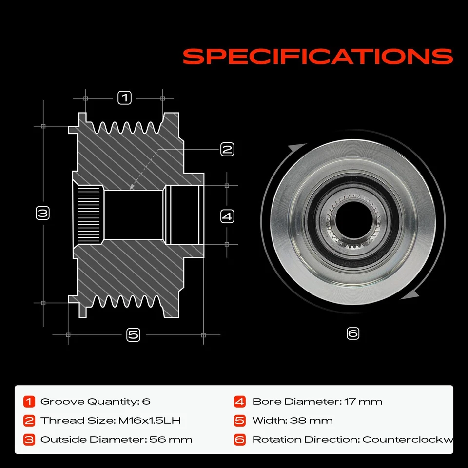 Polea embrague alternador para Volvo XC90 S60 XC70 S80 C70 S40 V70 6 ranuras CCW Foto 2 de 4