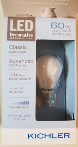 Kichler 60W Candelabra Base LED BULBS 60w (5w) Dimmable A15C #0777420 (2 Pack) - Picture 2 of 5