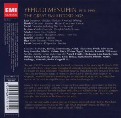 メニューイン/グレートEMIレコーディングス(51CD) Yehudi Menuhin: The Great EMI Recordings (CD, Mar-2009, 51
