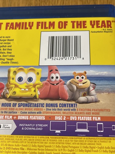 The SpongeBob Squarepants Movie Sponge Out of Water Blu-ray & DVD No Slipcover - Picture 7 of 15