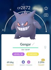 Shiny Gengar XXL L-50 - 3 Moves Pokemon Go - T- 20k or 1M Stardust