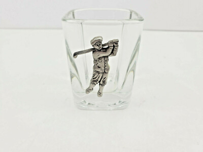 Clear Shot Glass Squared With A Pewter Golfer On The Front
