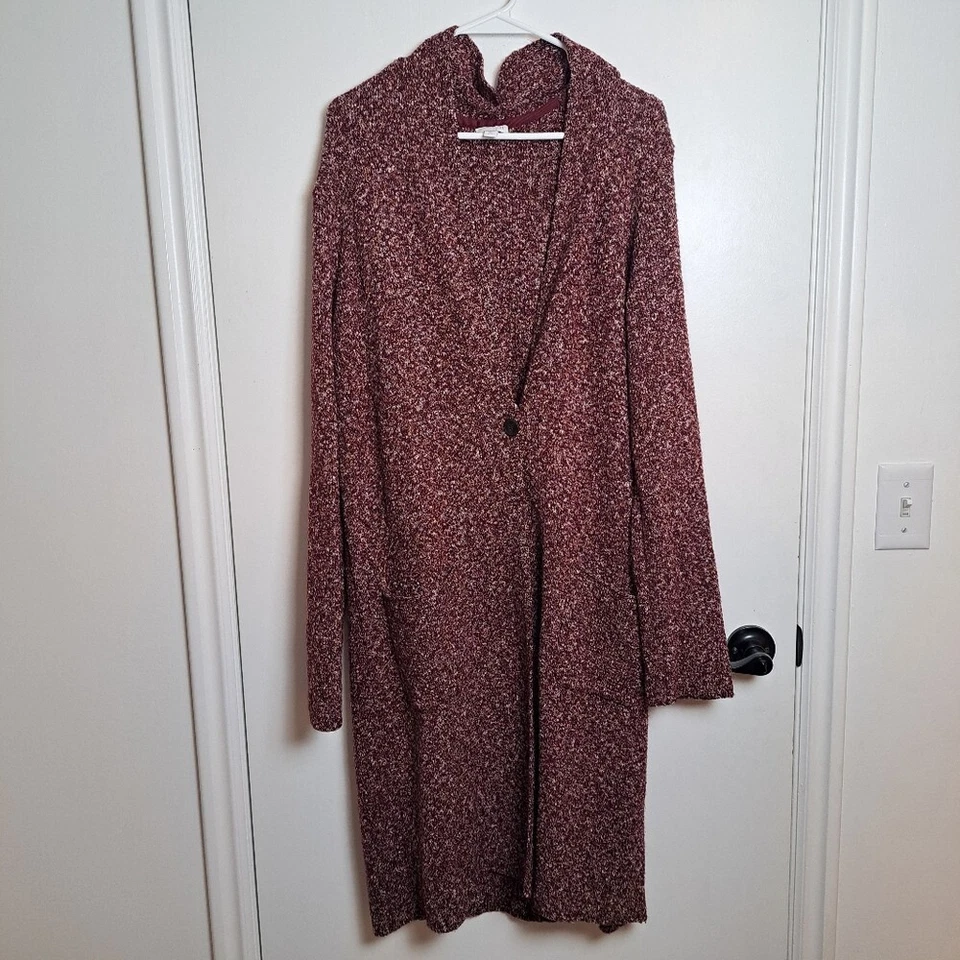 Cárdigan Suéter Plumero J. Jill Borgoña Blanco Tejido Grueso Un Botón Talla XL Foto 2 de 4