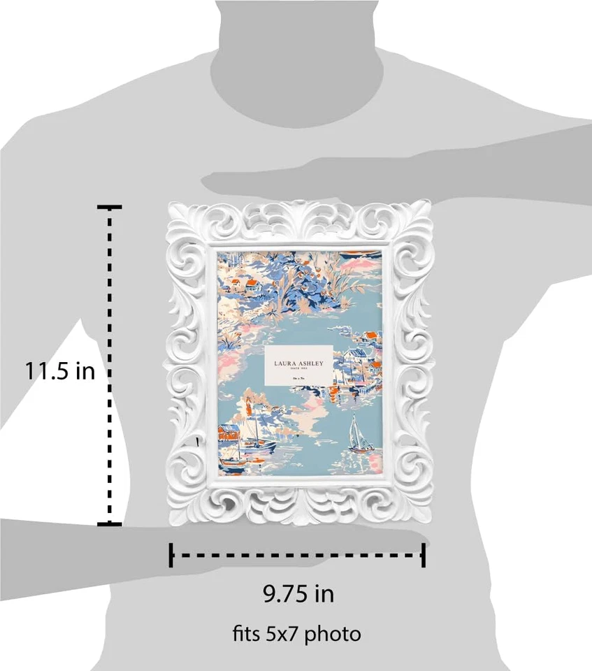 Marco de fotos de diseño de desplazamiento de resina inspirado vintage blanco 5X7 con borde delgado, H Foto 4 de 4