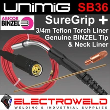 SB36 Unimig Mig Welding Torch *for Aluminium* Gun, Binzel Tip, Liner, Neck, MB36