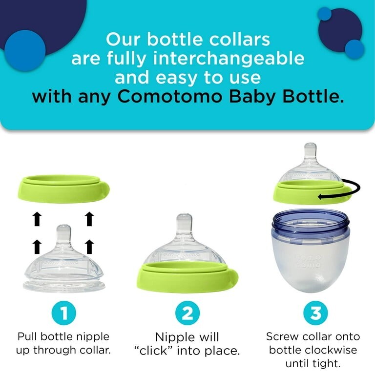 Baby Bottle Caps and Collars Rings Compatible for Comotomo Feeding Bottles,3 Pac