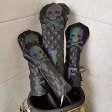 Skull Black Golf Club Headcover Driver Fairway Woods Hybrid Head Covers Optional
