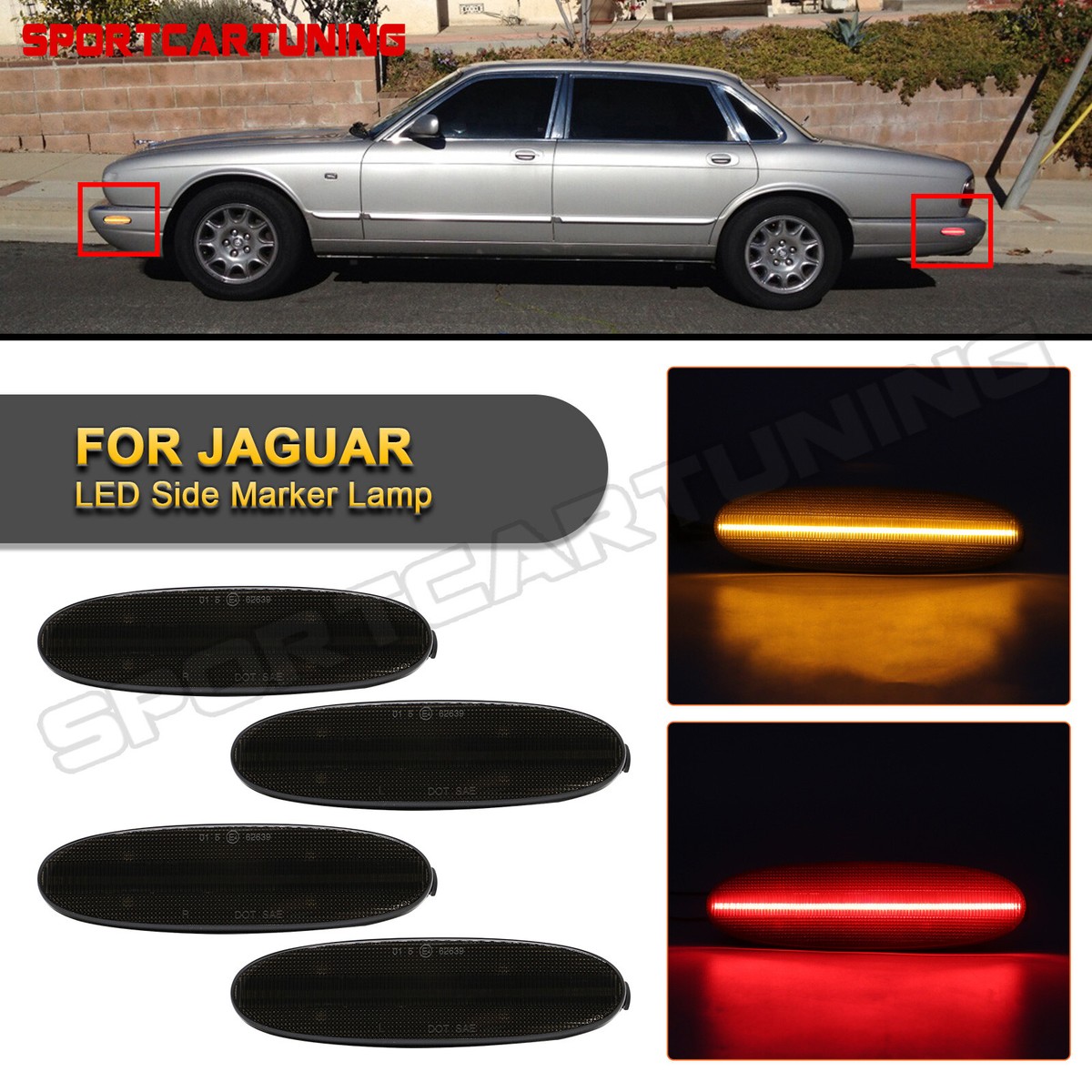 For 98-03 Jaguar XJ8 XJR Vanden Plas LED Front Rear Side Marker