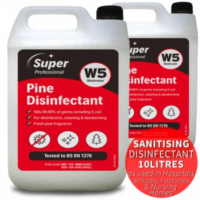 W5 WASHROOM Sanitising Disinfectant 10L Pro Surface Cleaner Pine Anti Bacterial Detergent